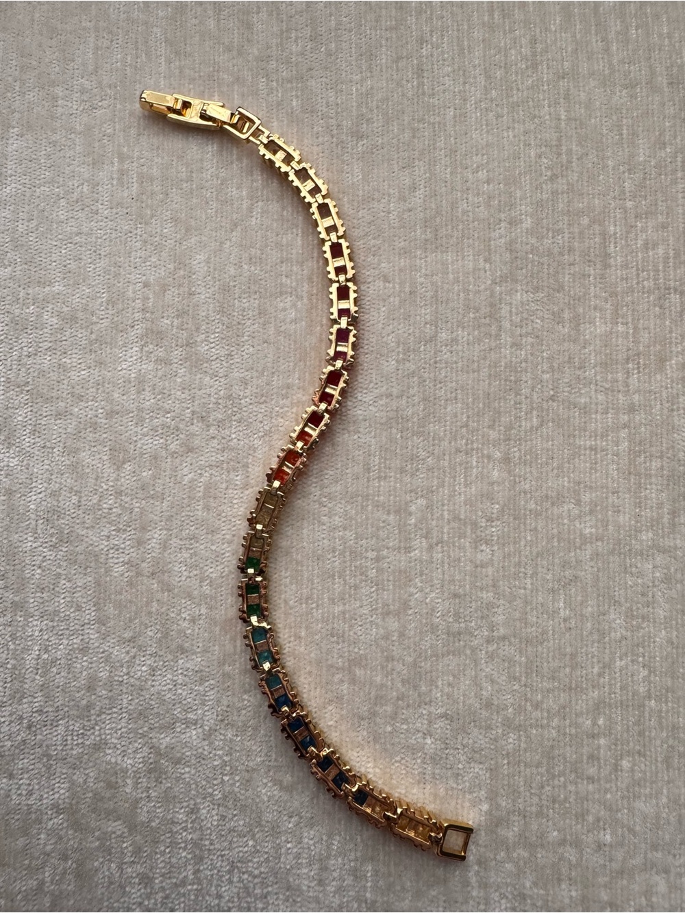 Gold Toned Rainbow Tennis Bracelet - Multicolor Crystals - Picture 2 of 5